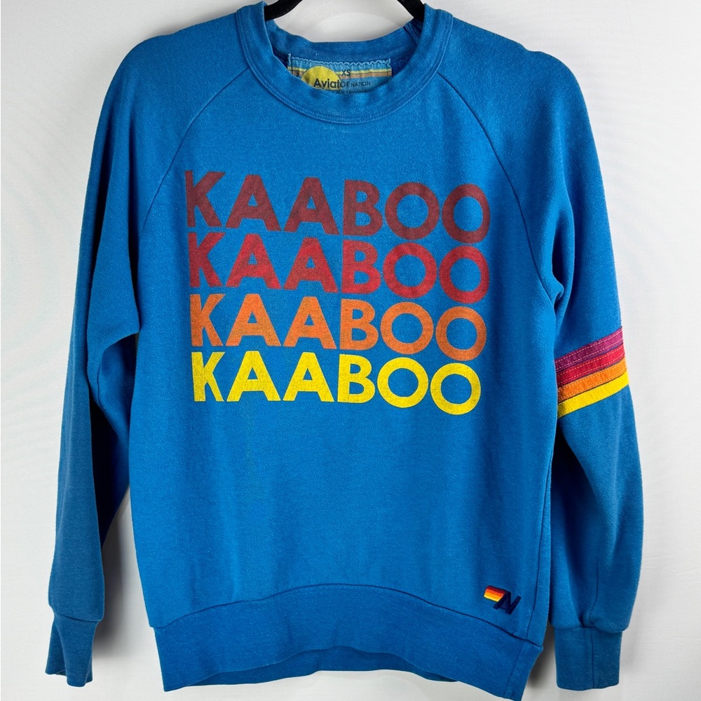 Aviator Nation Blue Sweater with KAABOO Text